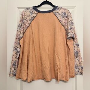 Easel Floral Print Long Sleeve Top - Size Medium